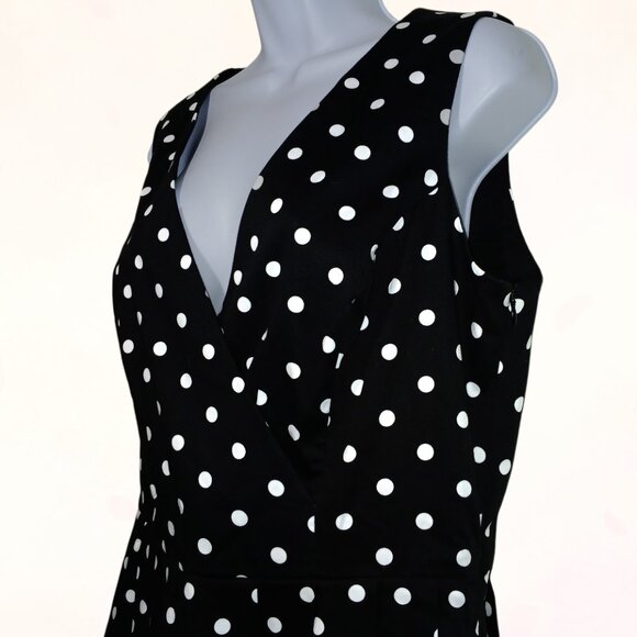 Lauren Ralph Lauren Black & White Fit & Flare Polka Dot Sleeveless Dress Size 12 - Picture 5 of 14
